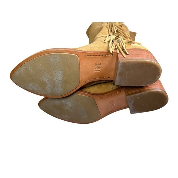 Frye Camel Brown Suede RAY Fringe Zip Over the Knee Boot Sz 10 M - Picture 9 of 12